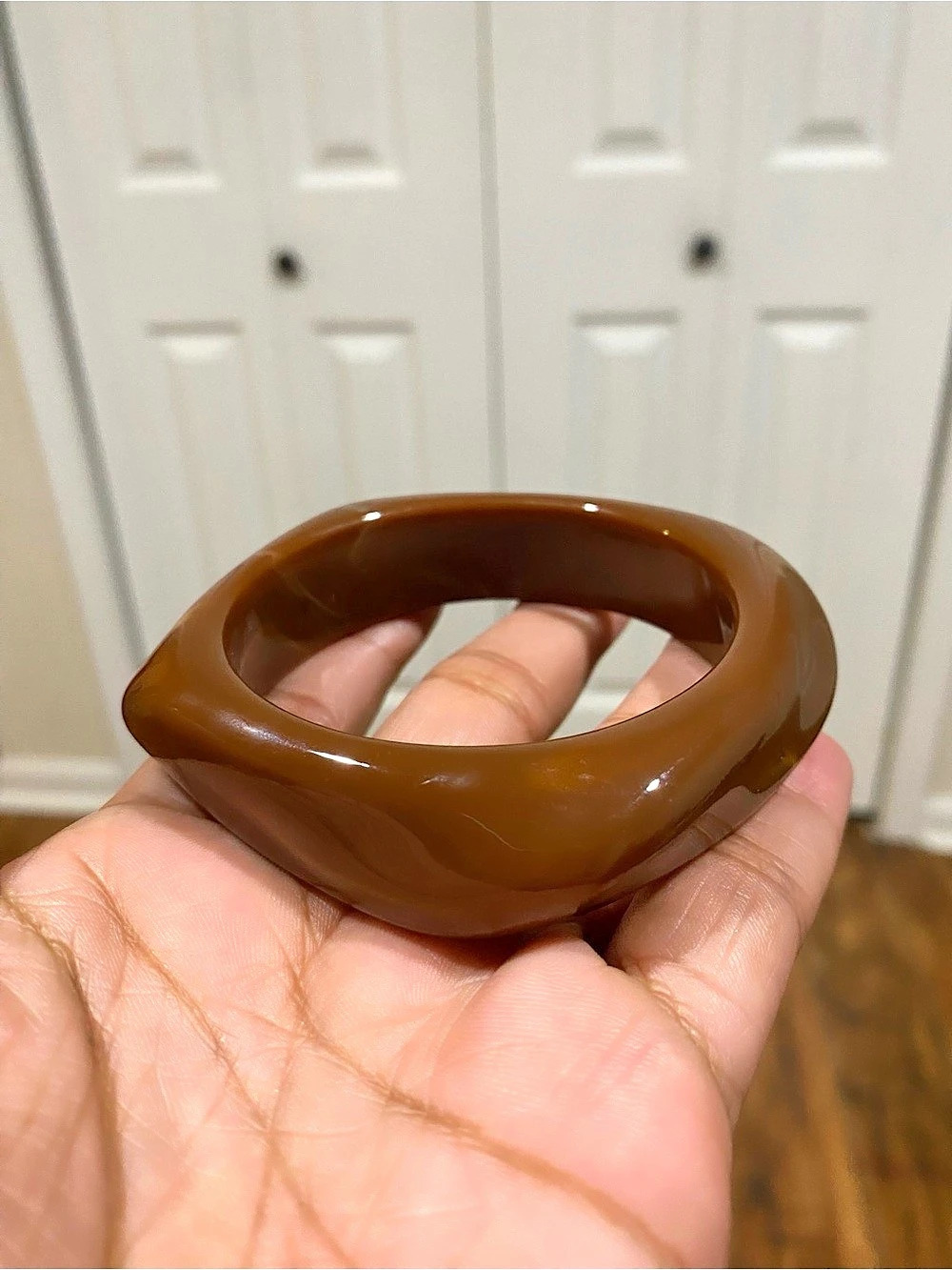 Brown Marble Sculptural Acrylic Bangle Bracelet